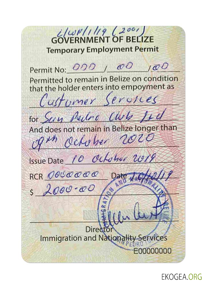 Visa de travail BELIZE